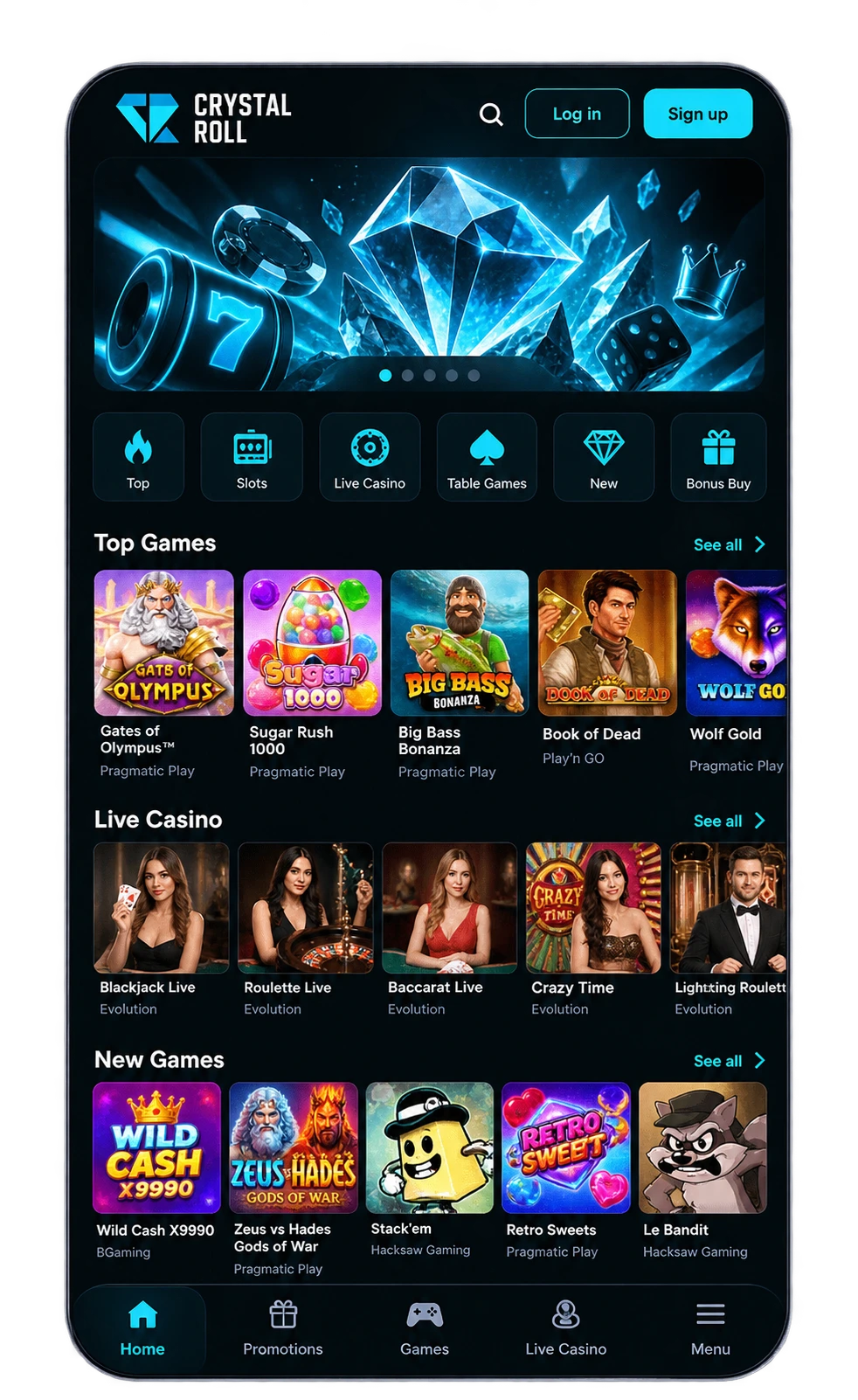L'application CrystalRoll Casino